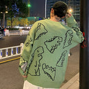 Suéter de gran tamaño para mujer 2021 Y2K, suéter de Otoño Invierno para parejas, jerséis sueltos de dinosaurios, jersey de punto de manga larga verde de los años 90 para mujer