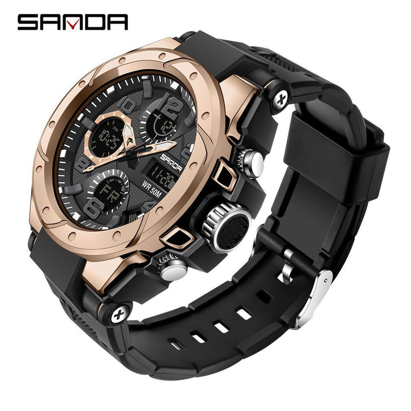SANDA Brand Men's Watch Military Outdoor Sports Waterproof Watches Dual Display Quartz LED Digital Clock Relogio Masculino