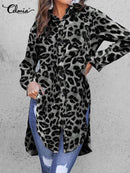 Túnicas Mujer Camisas Celmia Verano Vintage Estampado de leopardo 2022 Blusas largas Elegantes Mangas largas Oficina Tops Casual Blusas sueltas