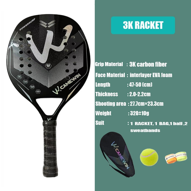 Camewin Adult Professional Full Carbon Beach Tennis Racket Soft EVA Face  Raqueta With Bag Unisex Equipment Padel Racket