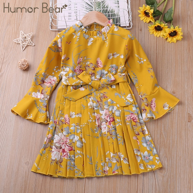 Humor Bär Herbst Winter Kleinkind Mädchen Kleid Langarm Baumwolle Rüschen Prinzessin Kleid Kinder Cord Plissee Mode Baby Kleid