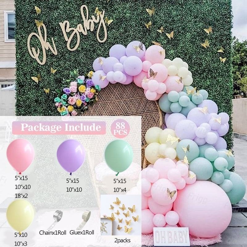 Hot Pink Balloon Garland Arch Kit Butterfly Stickers Chrome Rose Gold Latex Balloons for Birthday Wedding Baby Shower Decoration