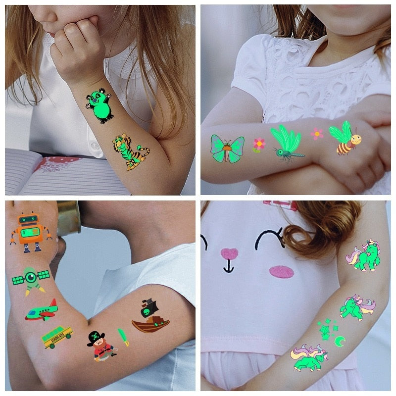 Tattoo Stickers Luminous Child Kid Temporary Fake Tattoos Glow Paste on Face Arm Leg for Children Body Art Mermaid Sticker