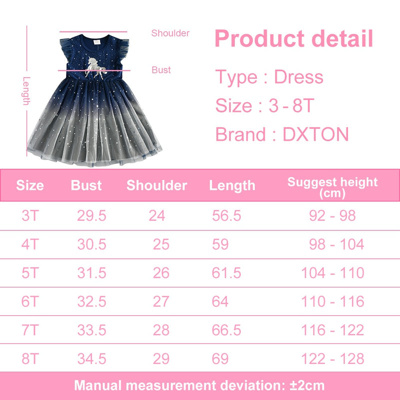 DXTON Girls Clothes for Summer Princess Dresses Kids Flare Sleeve Unicorn Print Dress Girls Party Dresses Children Clothing 3-8Y