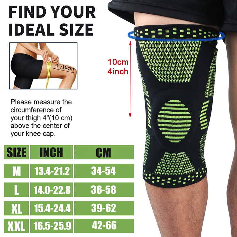 Sports Compression Knee Support Brace Patella Protector Knitted Silicone Spring Leg Pads for Cycling Running Basketball Football