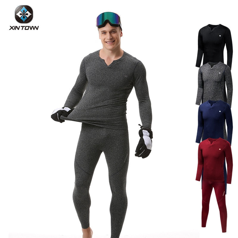 Fleece Long Johns Sports Thermal Underwear Sets 2022 New Autumn Winter Thickening V-Neck Men Warm Suit