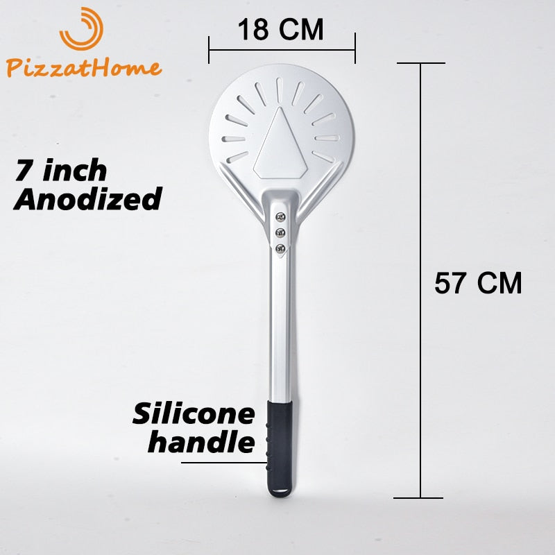 PizzAtHome 7/ 8/ 9 Zoll Perforierter Pizzawendeschieber Pizzaschaufel Aluminium Pizzaschieber Schaufel Kurzer Pizzaheber Anti-Rutsch-Griff