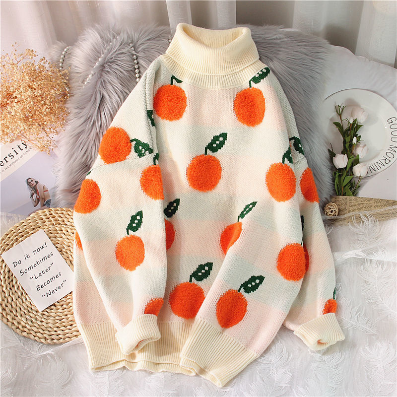 EBAIHUI 2020 Herbst Winter Pullover Pullover Kirschmuster Langarm Pullover Frauen Rollkragen Strickpullover Pullover Mujer