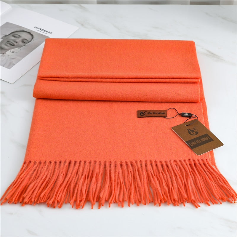 2022 Winter Cashmere Scarf Women Thick Warm Pashmina Shawls Wraps Solid Color Tassel Lady Blanket Echarpe Bufanda Hijab