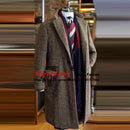 Gabardina de invierno para hombre, abrigo largo de mezcla de lana de espiga marrón, chaquetas de traje de un solo pecho, abrigo hecho a medida para hombre, chaqueta para hombre