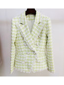 HIGH STREET Newest 2022 Fall Winter Designer Jacket Women's Lion Buttons Tassel Fringed Houndstooth Blends Tweed Blazer