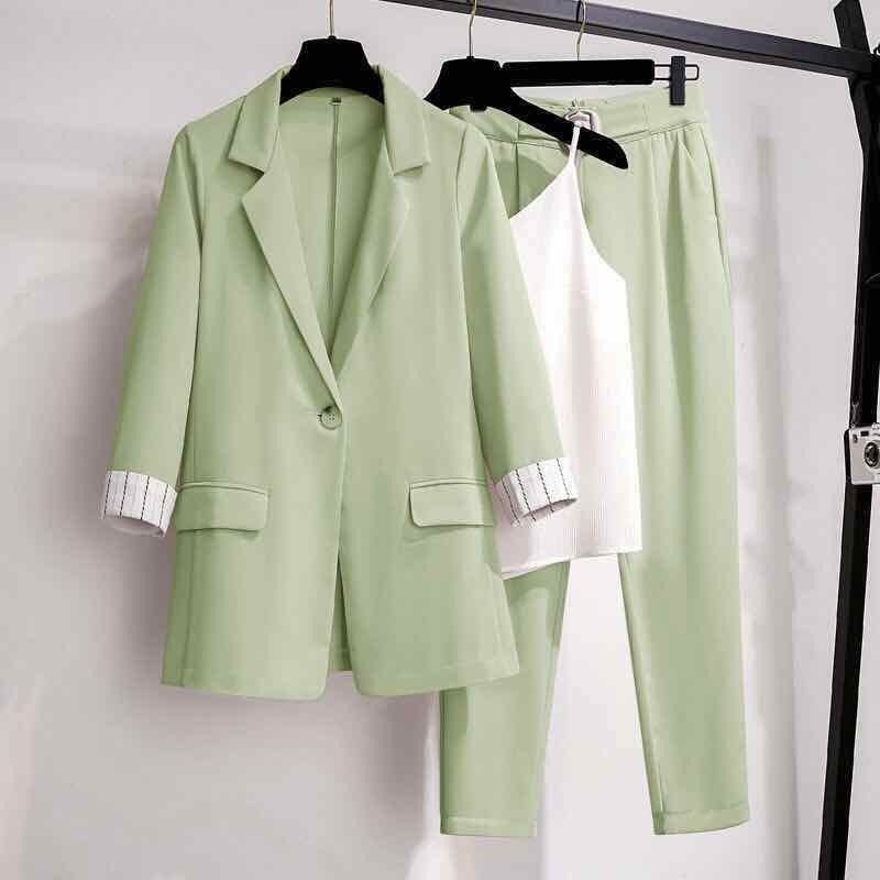 2021 Autumn New Suit Jacket Suspender Pants Three-piece Women&