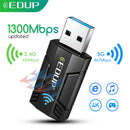 EDUP 1300Mbps Mini WiFi Adapter USB Wireless Network Card Dual Band 2.4G 5G 802.11ac High Headsink Lan Adapter For PC Computer