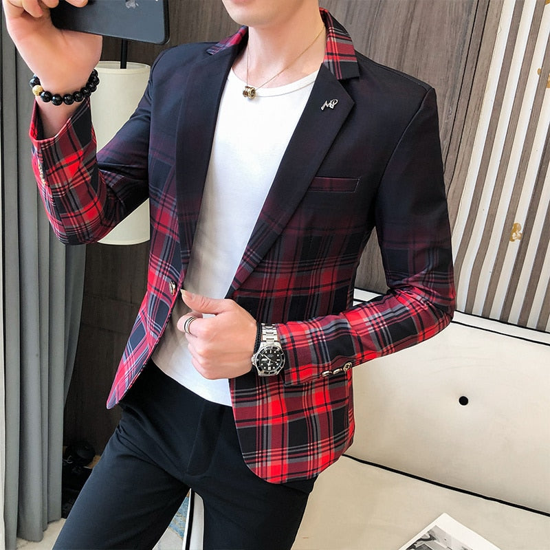 Wedding Business Clothing Male Blazer Masculino 2020 Spring British Style Plaid Blazer For Men Suit Jacket Casual Dress Coat