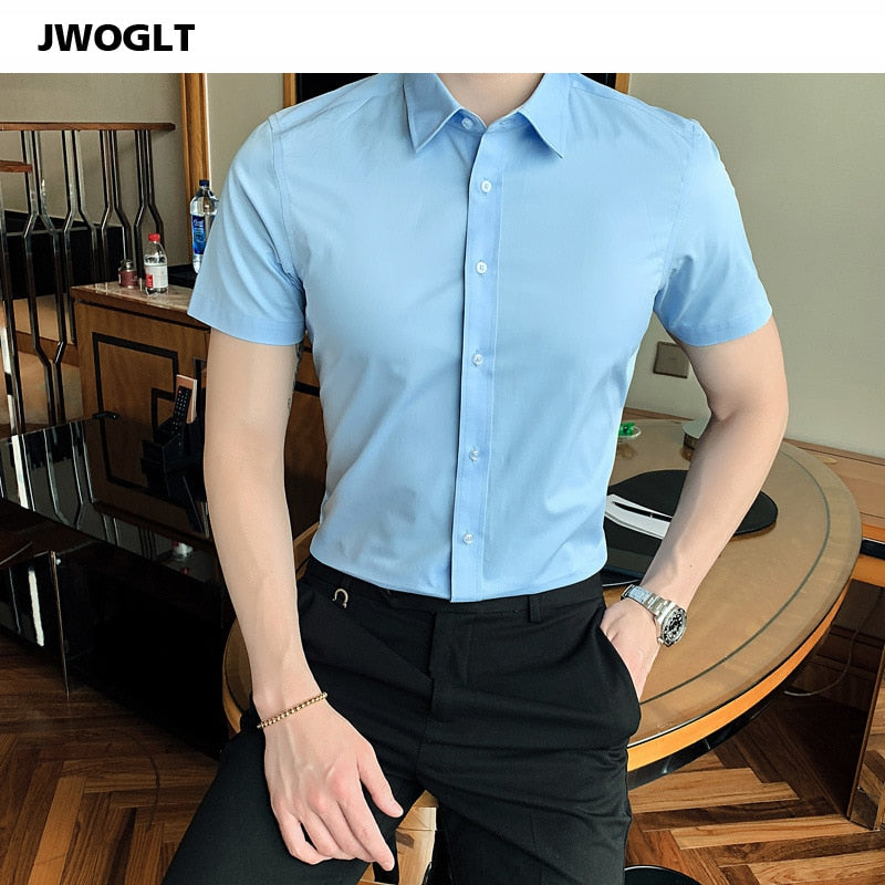 40kg-125kg Summer New Shirts Casual Fashion Cotton Short Sleeve Slim Fit Men Social Blouse Button Down White Dress Shirt 6XL 8XL