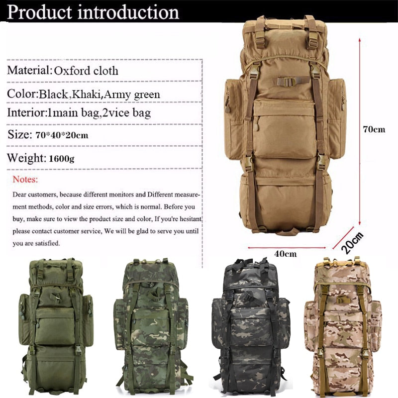 70L Large Capacity Men Backpack Military Backpack High Quality Waterproof Thickened Oxford Backpacks Men&