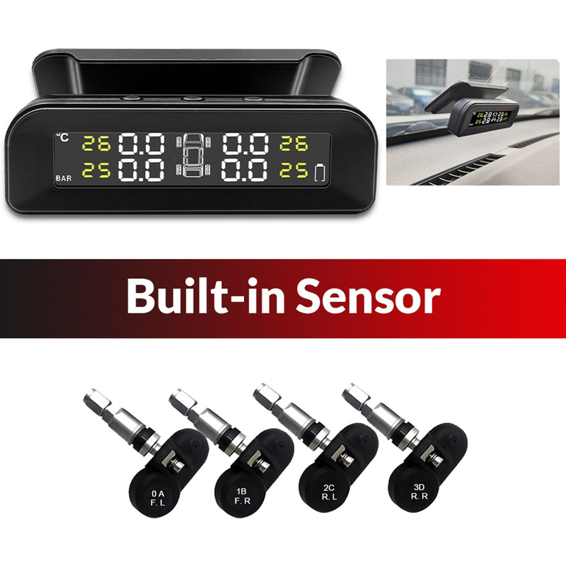 Acceo Smart TPMS Car Tire Pressure Alarm Monitor System 4 Sensors  Display Solar Intelligent Tyre Pressure Temperature Warning