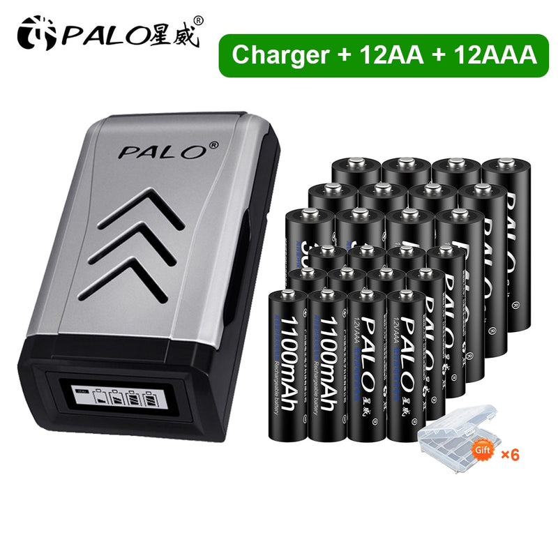 PALO 4 Uds 3000mAh 1,2 V pilas recargables AA + 4 Uds 1100mAh 1,2 V AAA batería NI-MH AA AAA batería recargable para cámara de juguete