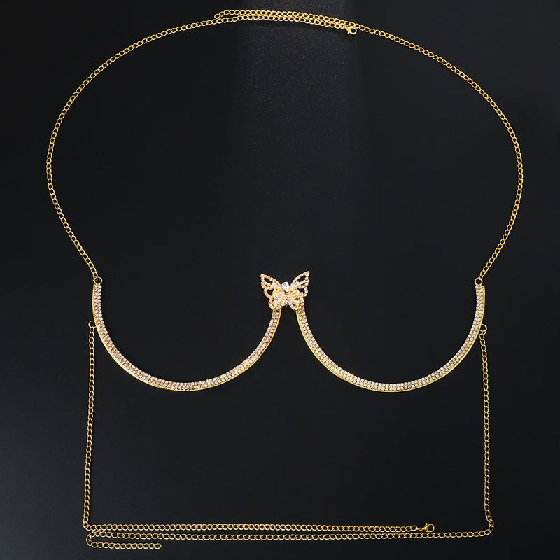 Stonefans Fashion Butterfly Chest Bracket Bra Chain Harness for Women Sexy Bikini Rhinestone Chest Chain Necklace Body Jewelry