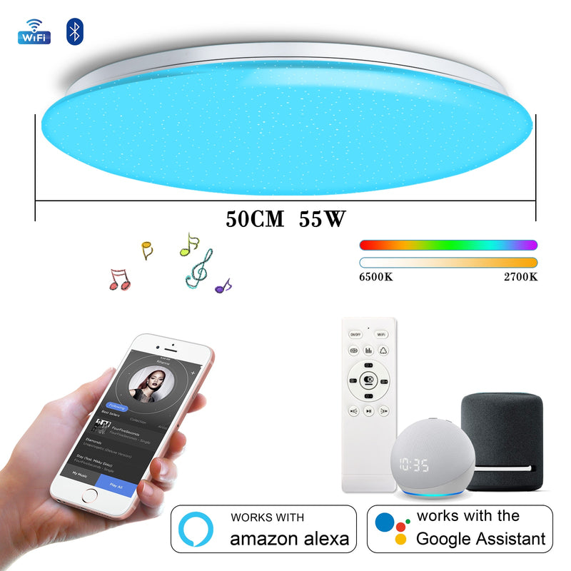 Luces de techo inteligentes con altavoz RGB Color regulable aplicación remota Control de voz con Alexa 55W 45W para sala de estar dormitorio