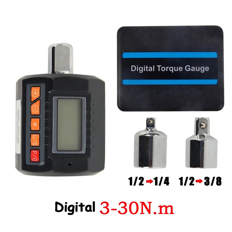 Nuevo adaptador de llave dinamométrica Digital Verison 1/2 "1/4" 3/8 "medidor de par electrónico profesional para reparación de automóviles y bicicletas 0,3-200N.m