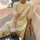 Women Long Dress 2023 Summer Casual O-neck Puff-Sleeve Oversize Dots Elegant Female Dress Ladies Loose Vestidos Femme 9941