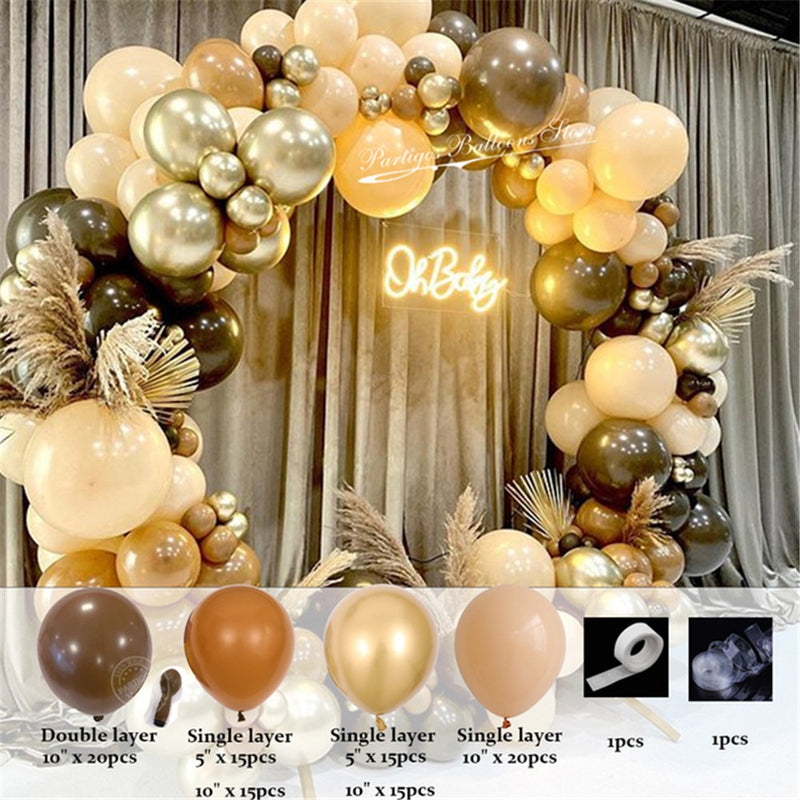 102 unids/lote, Kit de arco de globos café marrón, guirnalda de látex de Color piel, globos, suministros de baño para bebé, telón de fondo, decoración del banquete de boda