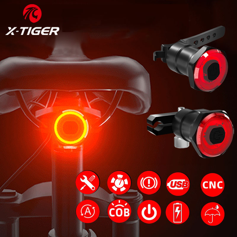 X-Tiger Fahrradrücklicht IPx6 wasserdichte LED-Ladefunktion Fahrrad Smart Auto Brake Sensing Light Zubehör Fahrradrücklicht Licht