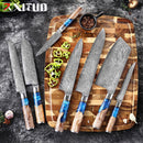 XITUO Kitchen Knives-Set Damascus Steel VG10 Chef Knife Cleaver Paring Bread Knife Blue Resin and Color Wood Handle 1-7PCS set