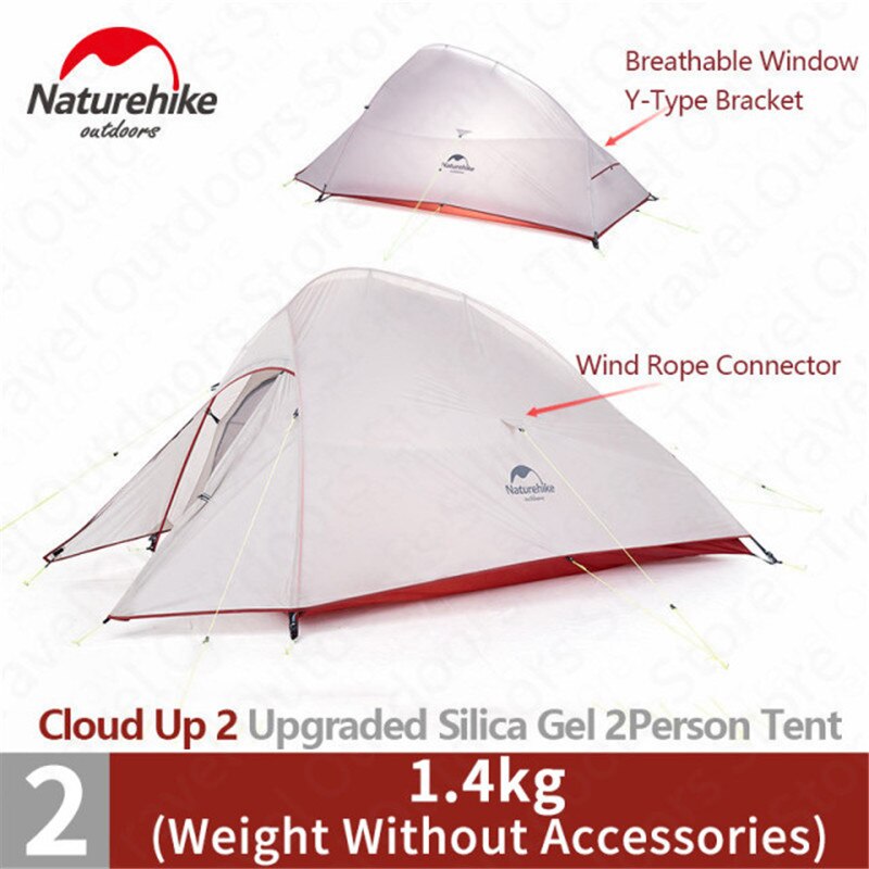 Tienda de campaña Naturehike Cloud Up para 1-3 personas, tienda de campaña ultraligera de silicona 20D/poliéster 210T para viajes y senderismo con colchoneta gratis para acampar