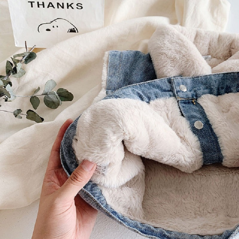 New Fashion Denim Child Waistcoat Winter Coats Warm Fleece Baby Girls Boys Vest Kids Outfits Children Outerwear For 70-140cm