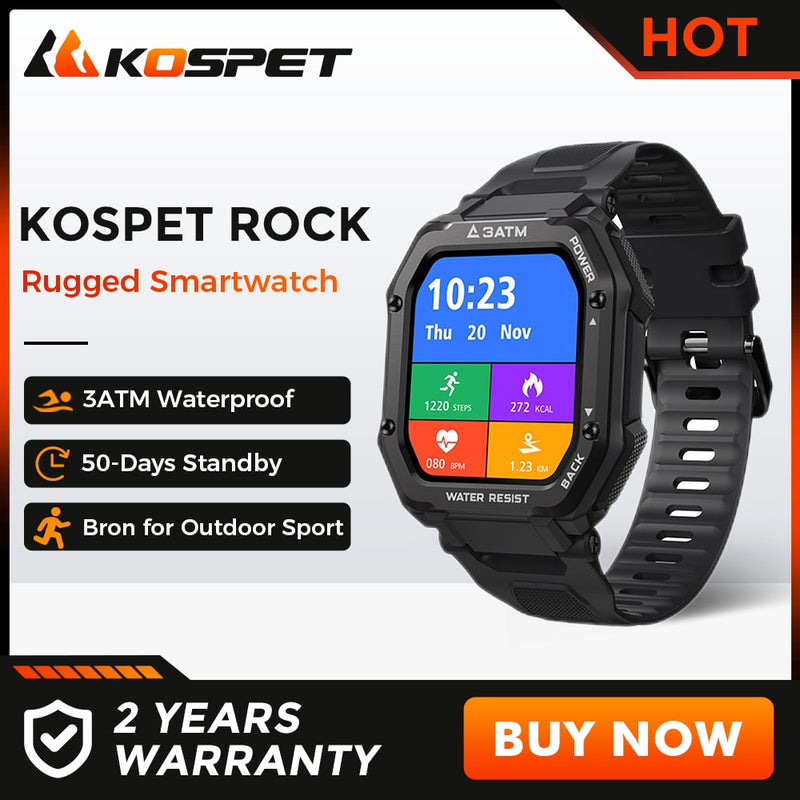 Reloj inteligente resistente KOSPET ROCK para deportes al aire libre, rastreador de actividad física 24h, Monitor de oxígeno en sangre, reloj inteligente militar resistente al agua para hombres