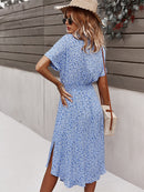 Spring Summer Ladies Bandage Dress Women Casual Medium Long Sleeve Button Floral Print Holiday Style Chic Dress Female 2022 New