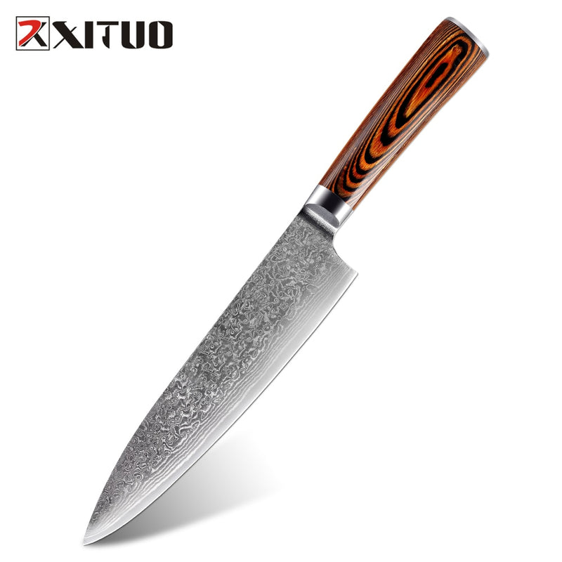 XITUO, 1-4 Uds., juego de cuchillos de cocina, cuchillo de cocina de acero damasco japonés VG10, chef, deshuesado, pelado, Santoku, cuchillos de utilidad, mango de madera