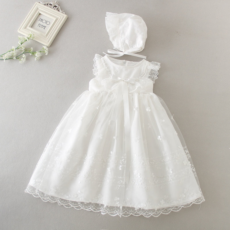 Hetiso Weißes Kleinkinderkleid für die Taufe Baby Mädchen Spitzenkleider mit Hut Kinderkleidung Taufe Geburtstag Outfits 3-24 Monate