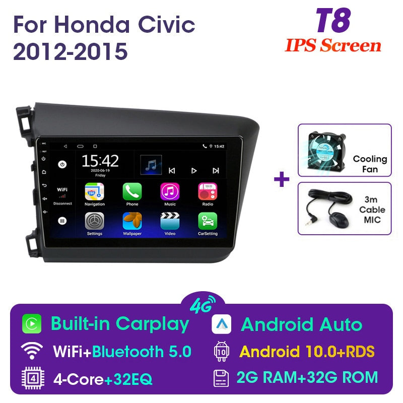 Vtopek 9" 4G Carplay DSP 2din Android 11.0 Autoradio Multimedia Video Player Navigation GPS für HONDA CIVIC 2012-2015 Haupteinheit