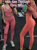 Women's Sets Skinny Tracksuit Breathable Bra Long Sleeve Top Seamless Outfits High Waist Push Up Leggings Gym Clothes Sport Suit