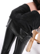 CHRLEISURE Women Winter Leather Pants Warm Velvet Pant High Waist Trousers Women Thick Stretch Pantalon Femme