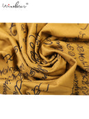 Fast Ship Vintage Print Tops Letters Doodle T-shirt Women Turtleneck Long Sleeve Slim Stretchy Tee Casual Women Clothing Spring