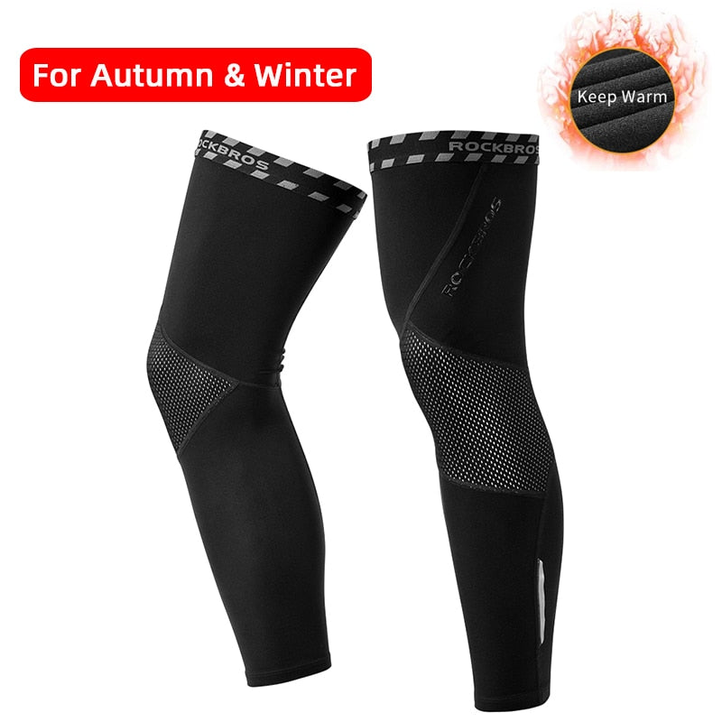 ROCKBROS Anti UV400 Cycling Leg Warmers Compression Knee Pad Protector Leg Sleeves Outdoor Sports Safety Soccer Running Leggings