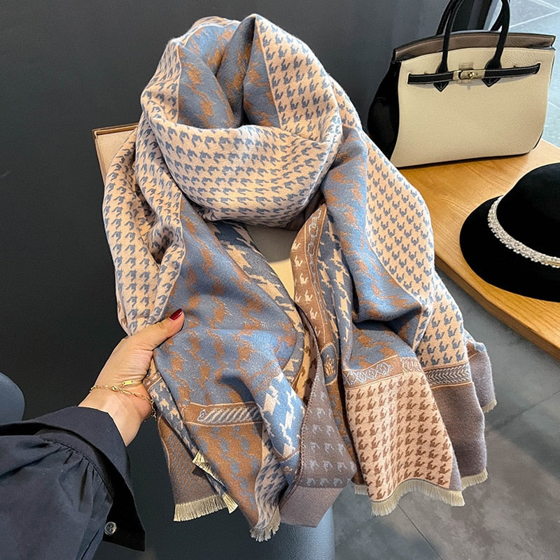 Bufanda de lujo con estampado de caballos para mujer, Bufandas cálidas de Cachemira para invierno, chales de Pashmina de marca, chales para mujer, Bufanda, pañuelo grueso