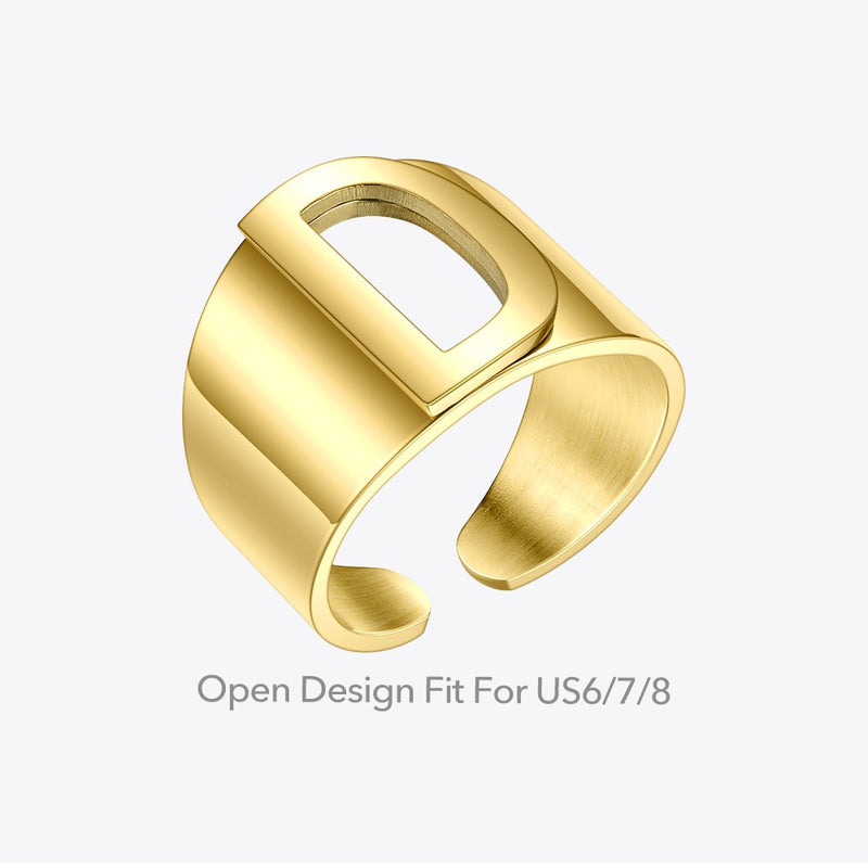 ENFASHION Punk Hollow Letter Ring Gold Color Stainless Steel Initial Open Finger Rings For Women Fashion Jewelry Wholesale R4047