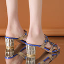 Lucyever Women Summer Slipper Sandals Fashion Hgih Heels Open Toe Crystal Sandals Ladies Rhinestone Bohemia Beach Flip Flops