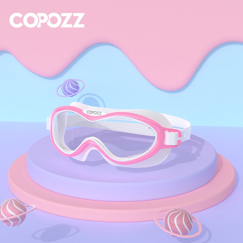 COPOZZ Kids Swim Goggles Anti Fog Waterproof Children Teenagers Big Frame Swimming Eyewear Boy Girl One-piece Swim Glasses