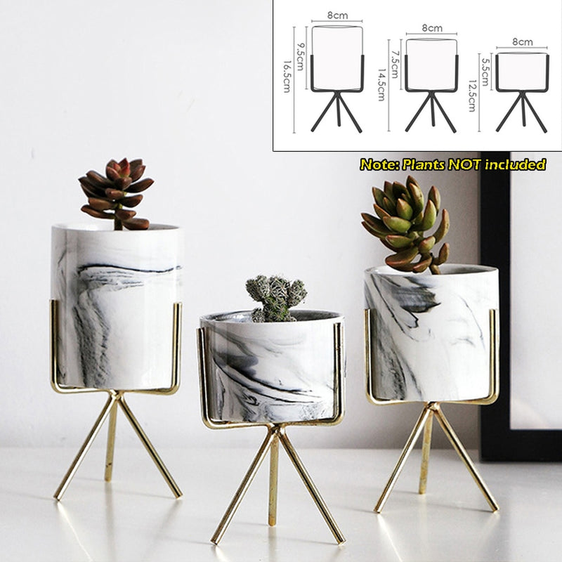 1x Nordic Style Marble Pattern Gold Ceramic Iron Vase Minimalist Design Desktop Flowerpot Family Wedding Decoration Living Room