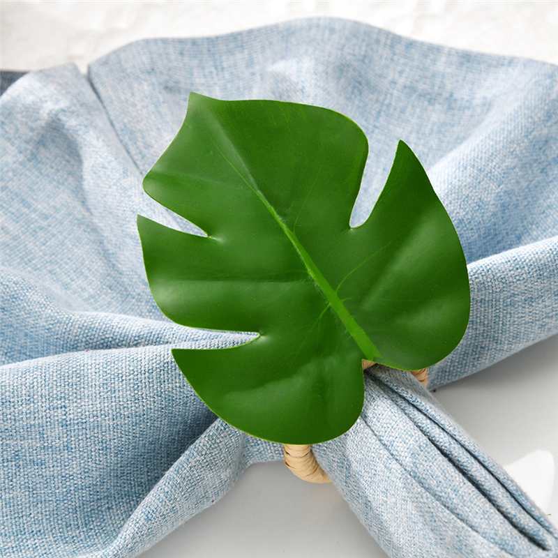 Set of 6 Green Leaf Napkin Rings,Napkin Ring Holders for Formal / Casual, Dining Table Decor,Party Decoration