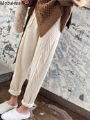 Mozuleva Winter Thicken Women Harem Pants Casual Drawstring Twisted Knitted Pants Femme Chic Warm Female Sweater Trousers 2021