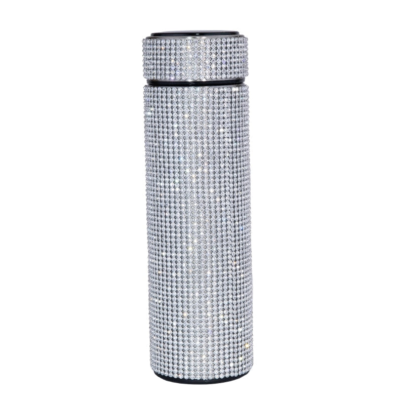 480ml Smart Diamond Thermos Bottle Temperature Display Stainless Steel Water Bottle for Girls Coffee Cup Thermos Mug Adult Gift