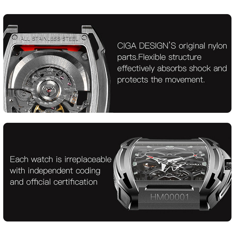 CIGA Design Titanium Sapphire Mechanical Automatic Watch Z Series Luxury Waterproof Luminous Timepiece Silicone Strap Tonneau