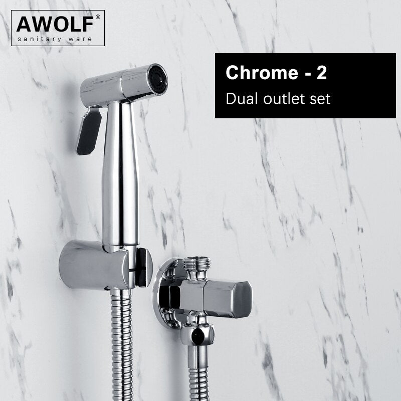 Awolf Rose Gold Hygienic Shower Head Handheld Toilet Bidet Sprayer Set Stainless Steel Shattaf Brass Valve Anal Shower AP2102